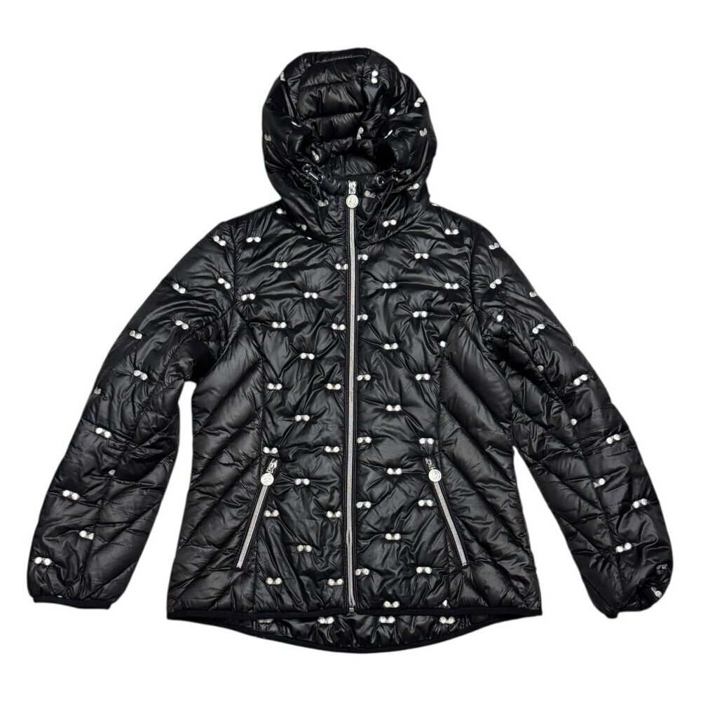 KARL LAGERFELD Winter Puffer Parka Sunglasses Black Jacket Coat Womens Medium